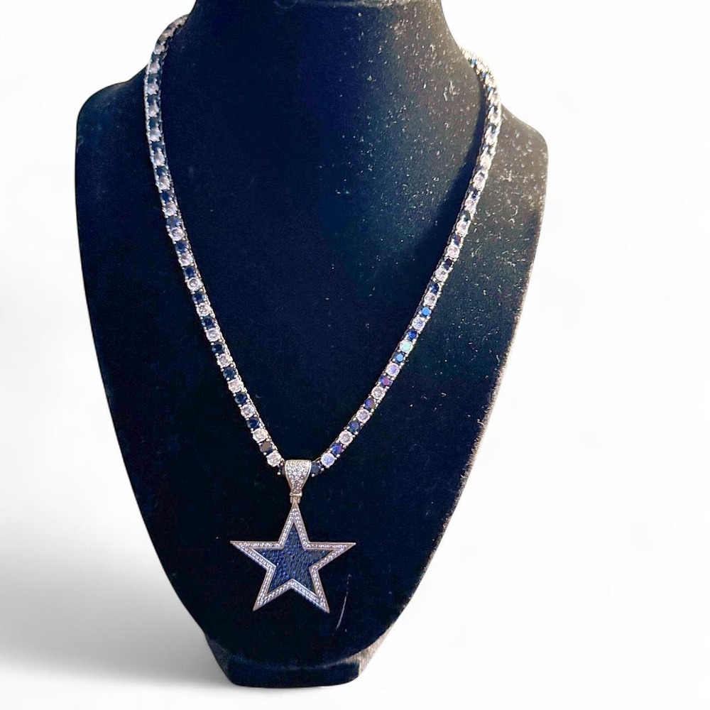 sterling silver, Dallas Cowboys rhinestone necklace and star
